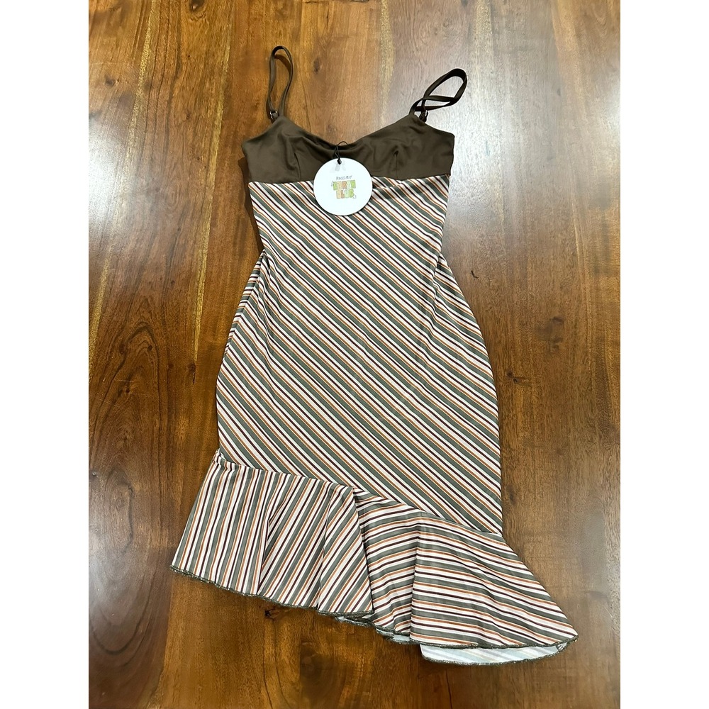 Princess Polly Brown Multi Striped Ruffle Hem Mini Dress Size 4 NWT
